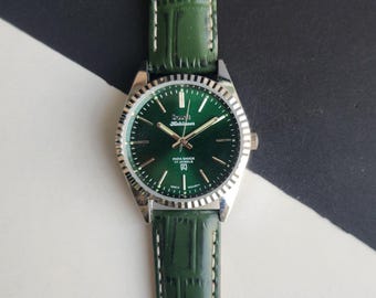 Reloj de pulsera vintage HMT Kohinoor para hombre: esfera verde, correa de piel