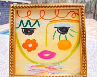 Abstract Face Art: Original Acrylic Painting on Paper (8x8)