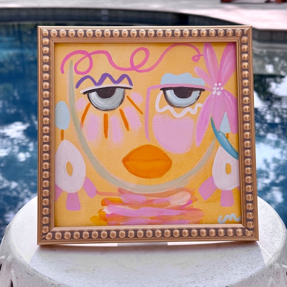 Abstract Face Art: "Golden Hour" Original Painting (8x8)