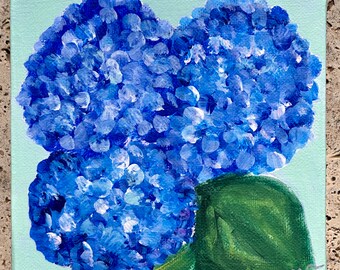 Blue Hydrangeas on Canvas - Original Art - Acrylic Painting - "Grandmother's Love"