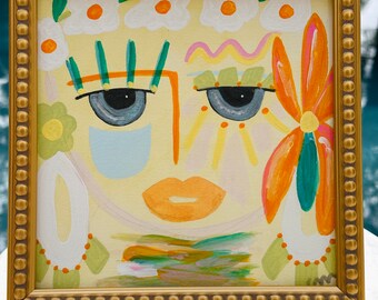 Abstract Face Art: Original Acrylic Painting on Paper (8x8)