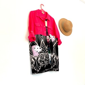 Bright Pink & Black Women&#39;s Overcoat - Size M - Upcycled, Repurposed, Refashioned - Shirt Dress - Jacket - Blazer - Smock