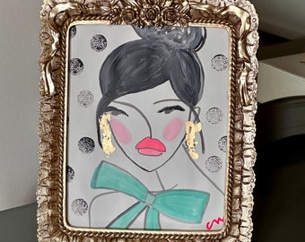 Original Acrylic Painting on Archival Paper, 8x10, Old Hollywood Queen Series - "Fancy Nancy"