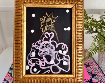 Pink Queen, 5"x7" Abstract Face Art, Original Painting on Paper titled "Pretty in Pink" - Wall Decor, Wall Art