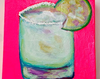 It's 5 o'clock Somewhere - Original Art - Acrylic Painting - Margarita with Lime & Salt