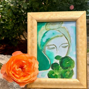 Colorful Abstract Portrait Painting - Original Art in Acrylic on Canvas and Vintage Frame