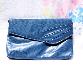 Indigo Blue Envelope Clutch - Vintage 1980's - Python Print - Excellent Condition - Faux Leather Purse