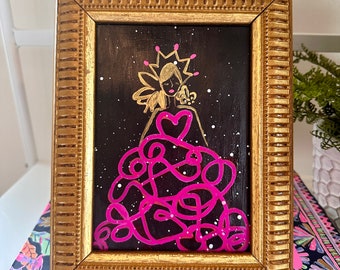 Hot Pink Queen, 5"x7" Abstract Face Art, Original Painting on Paper titled "Andie" - Wall Decor