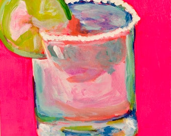 It's 5 o'clock Somewhere - Original Art - Acrylic Painting - Margarita with Lime & Salt