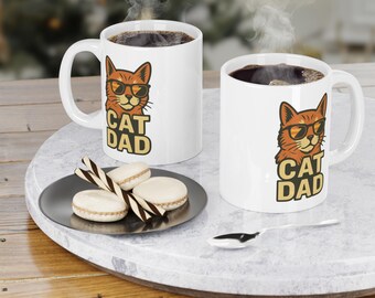 Cat Dad Mug Funny Office Gift | Minimalist Cat Lover Coffee Cup | Pet Dad Ceramic Mug for Work | Cat Owner Tea Mug | Made in Canada