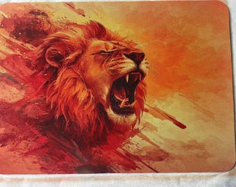 Roaring Lion Mouse Mat, Fire Art Desk Pad (20x28cm)