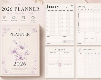 2026 Minimal Floral Planner | Printable Digital Planner | Weekly & Monthly PDF