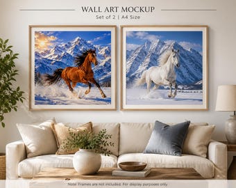 Winter Horse Wall Art Set | Snow Mountain Running Equine Prints (A4 Digital Download)