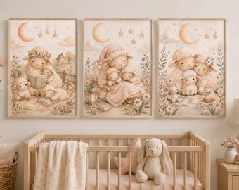 Watercolor Sheep Nursery Art | Set of 3 Neutral Lamb Prints (Digital Download)