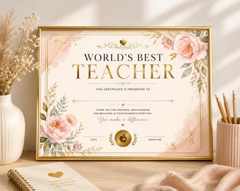 Personalised Teacher Certificate | Floral Gold Keepsake Gift (A4)