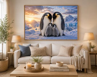 Penguin Family Arctic Wall Art, Emperor Chicks Nursery Print (Digital Download)