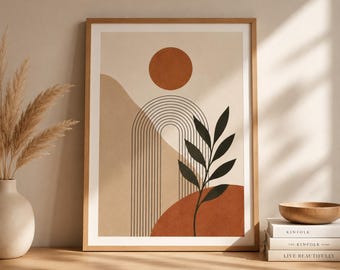 Neutral Abstract Geometric Print | Boho Terracotta Scandinavian Wall Art (Digital Download)