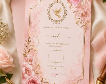 Pink Gold Floral Wedding Invitation | Elegant Blush Template (Digital Download)