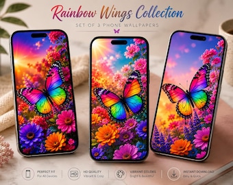 Rainbow Wings Collection | Set of 3 Colourful Butterfly Phone Wallpapers