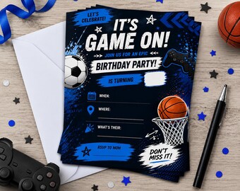 Boys Gaming Sports Birthday Invitation | Game On Party Template (Digital Download)