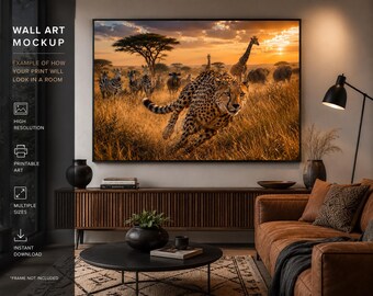 Running Cheetah Wall Art | African Savannah Wildlife Print (Digital Download)