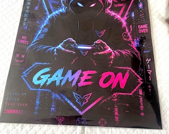 Neon Cyberpunk Gamer Print | "Game On" Wall Art (A4 Physical)