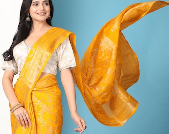 Pionex Ready-to-Wear Banarasi Georgette Jacquard Saree with Rich Pallu and Embroidered Stitched Blouse