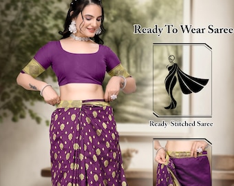 Ready to wear Woven Kanjivaram Jacquard Pure Silk Saree