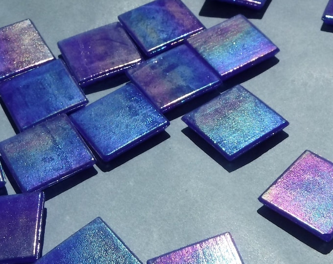 Blue Iridescent Venetian Glass Tiles - 20mm - 100 grams - Over 30 Tiles