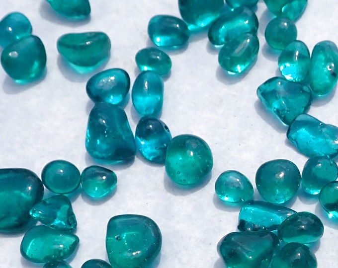 Teal Tumbled Glass Pebbles - Half Pound