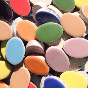 Oval Mosaic Tiles - 50 Ceramic 3/4 Inch Ellipses in Assorted Colors