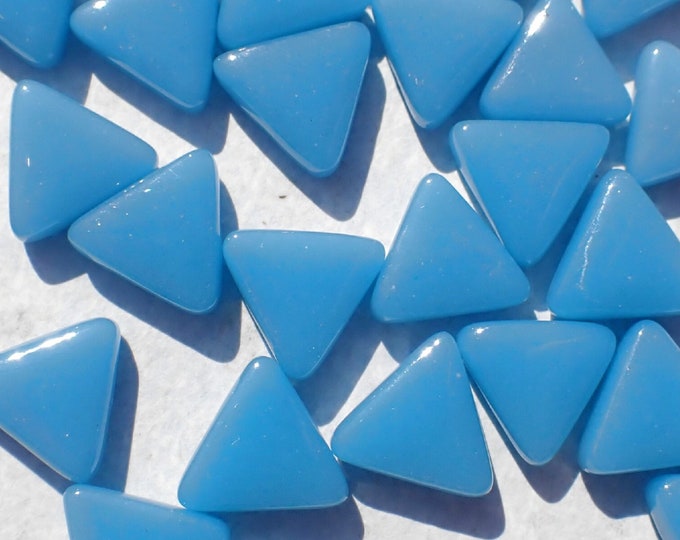 Lake Blue Triangle Glass Mosaic Tiles - 10mm - Opaque Glass Solid Color - 50g of Triangles - Approx 70 Tiles