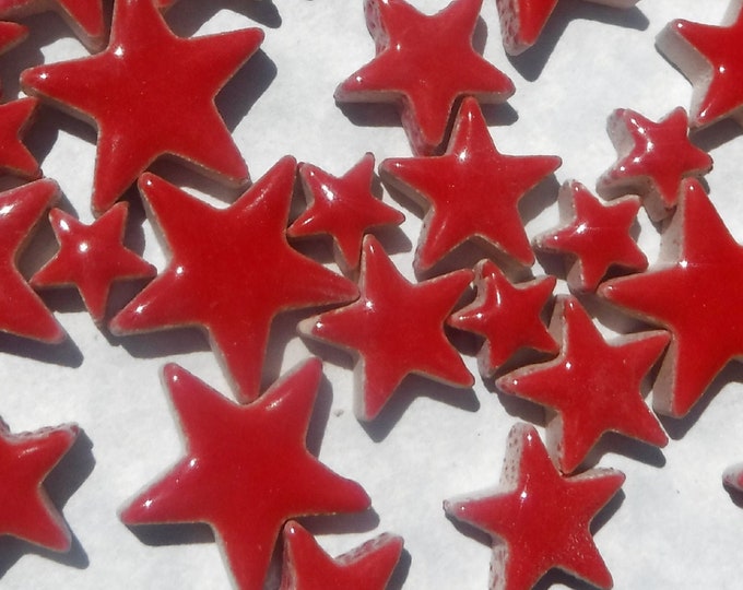 Red Stars Ceramic Tiles - 50g Mix of 3 Sizes - 20mm, 15mm, 10mm