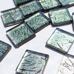 Dark Emerald Green Foil Square Tiles - 25 Glass Mosaic Tiles - 20mm