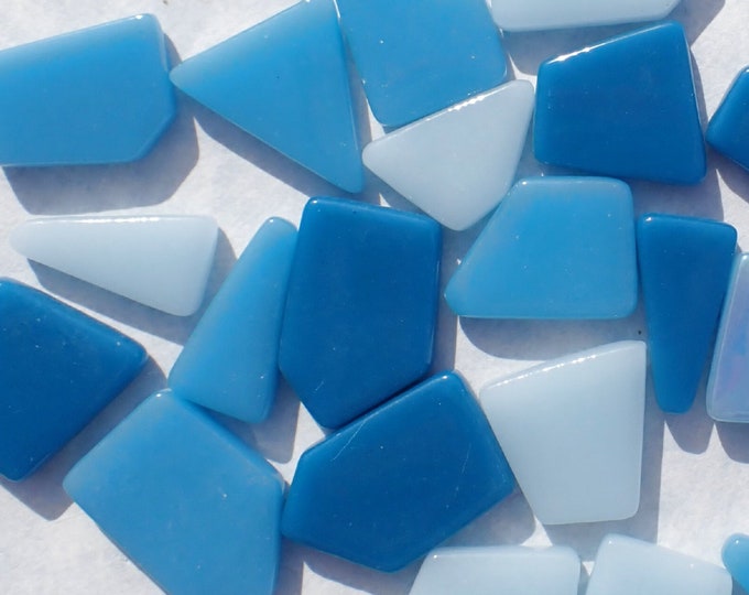 Soft Blue Shades Irregular Glass Tiles - 50g of Polygons in Mix of Sizes - Rivulet