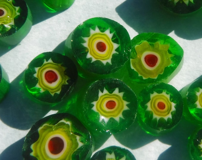 Green and Yellow with Red Millefiori - 25 grams