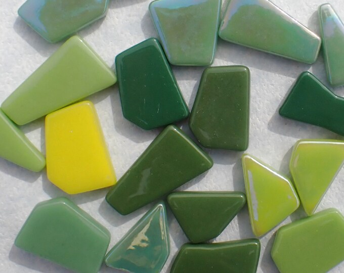 Green Medley Irregular Glass Tiles - 50g of Polygons in Mix of Sizes - Greenhouse