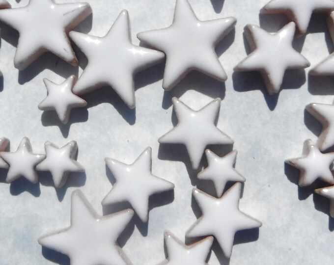 White Stars Tiles - 50g Ceramic in Mix of 3 Sizes - 20mm, 15mm, 10mm