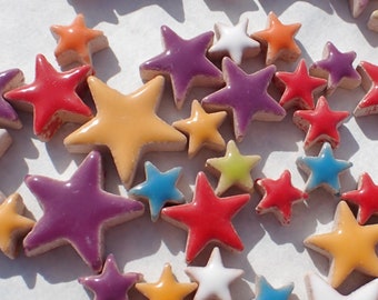 Colorful Stars Mosaic Tiles - 50g Ceramic in Mix of 3 Sizes - 20mm, 15mm, 10mm - Assorted Colors