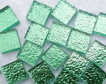 Green Textured Mirror Square Tiles - 50g - Approx 25 Glass Mosaic Tiles - 15mm