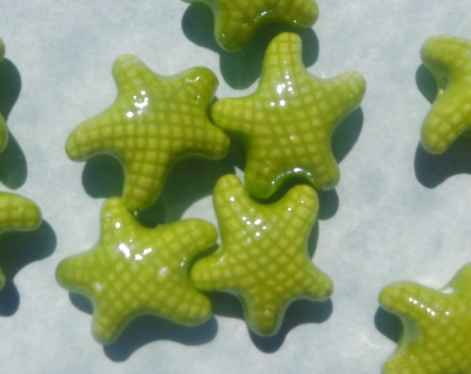 Chartreuse Starfish Beads - 10 Puffy Sea Star Porcelain Beads