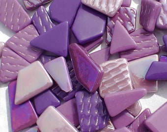 Purple Shades Irregular Glass Tiles - 50g of Polygons in Mix of Sizes - Mistral