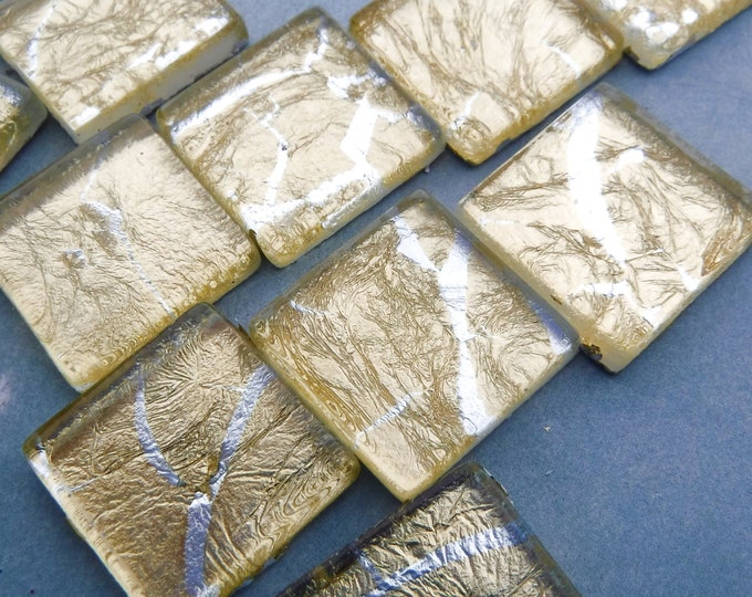 Gold with Silver Foil Square Tiles - 25 Glass Mosaic Tiles - 20mm