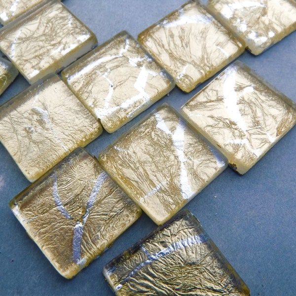 Gold with Silver Foil Square Tiles - 25 Glass Mosaic Tiles - 20mm