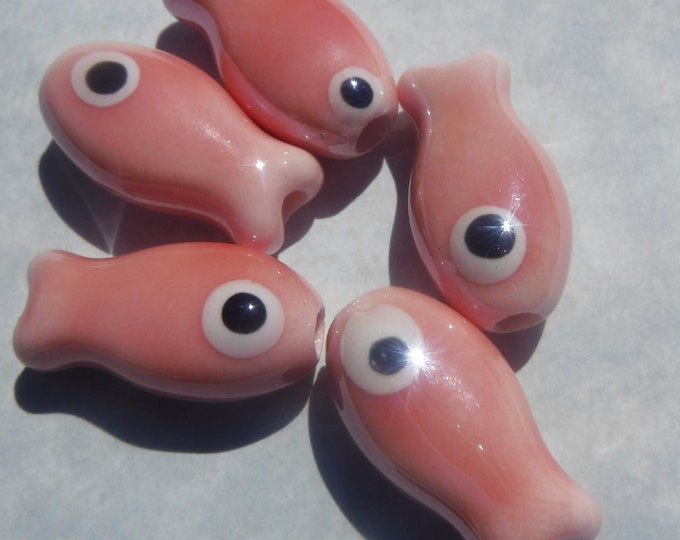 Peach Fish Beads - Small Ceramic Beads