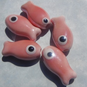 Peach Fish Beads - Ceramic Mosaic Tiles - Jewelry Supplies