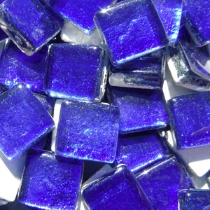 Cobalt Blue Foil Glass Mosaic Tiles - 12mm - 50g - Approx 25 Metallic Squares