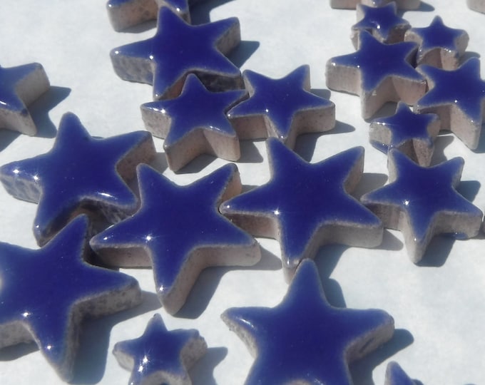 Denim Blue Stars Mosaic Tiles - 50g Ceramic in Mix of 3 Sizes - 20mm, 15mm, 10mm