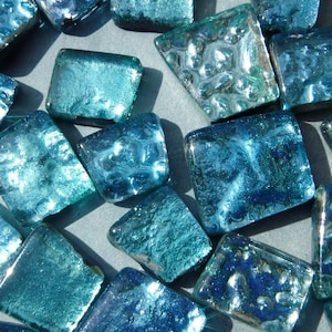 Waterfall Blues Glass Mosaic Tiles - Metallic Foil - Assorted Shapes - 50 grams - Naiad Aqua
