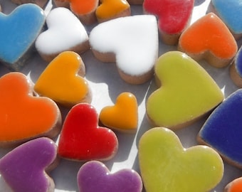 Wild at Heart Mix - Assorted Colors of Ceramic Heart Mosaic Tiles - 50g